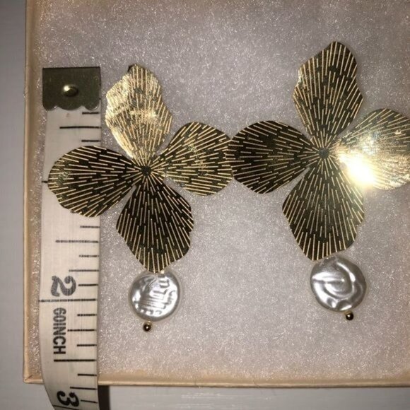 Stainless Steel Gold Tone Pearl Embellished Earrings - Picture 4 of 4